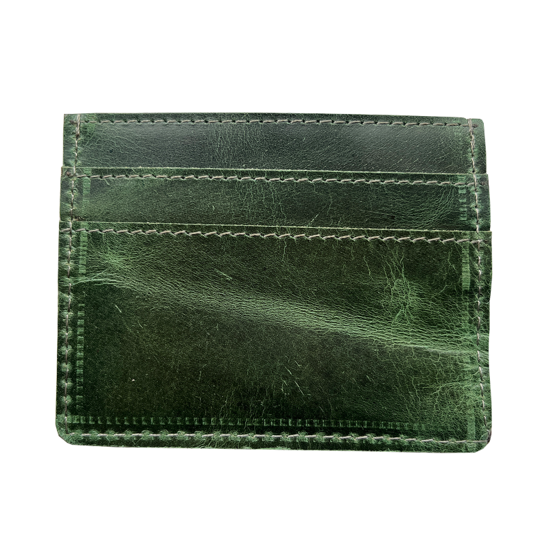 Green leather cardholder on a white background