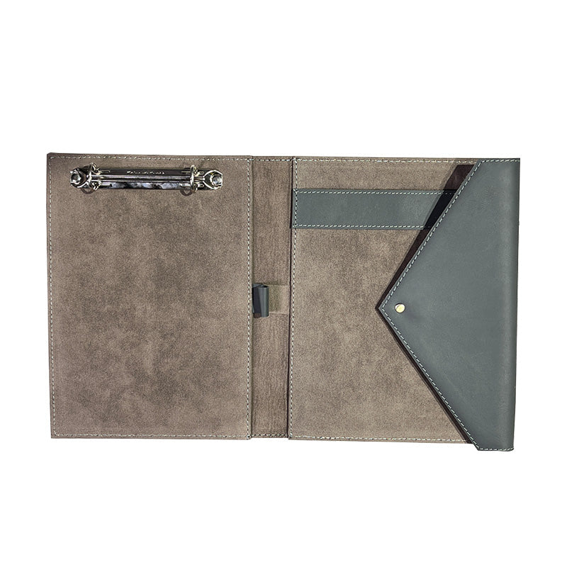 Two-tone leather wallet with a keychain on a white background