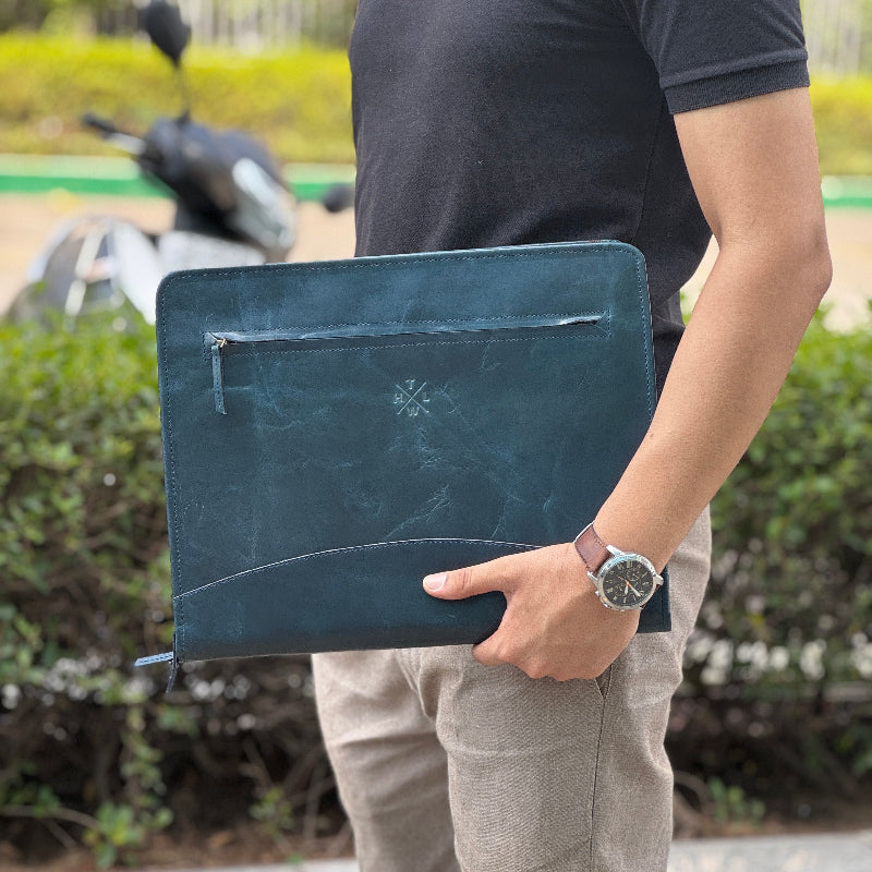 Blue A4 File Folder Leather