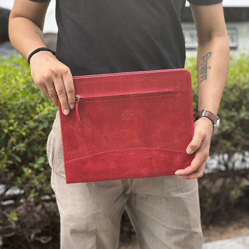 Red A4 File Folder Leather