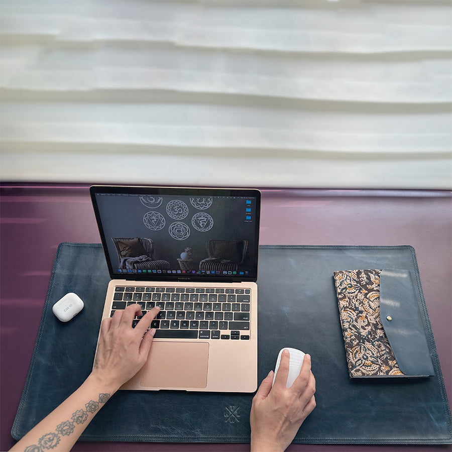 blue real eather mat