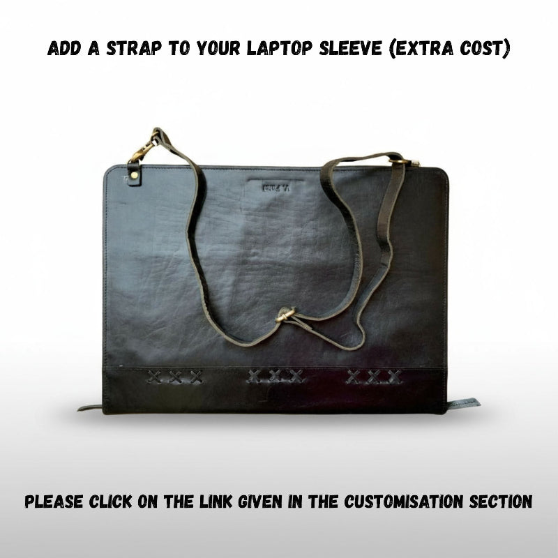 Laptop sleeve with an additional strap on a white background