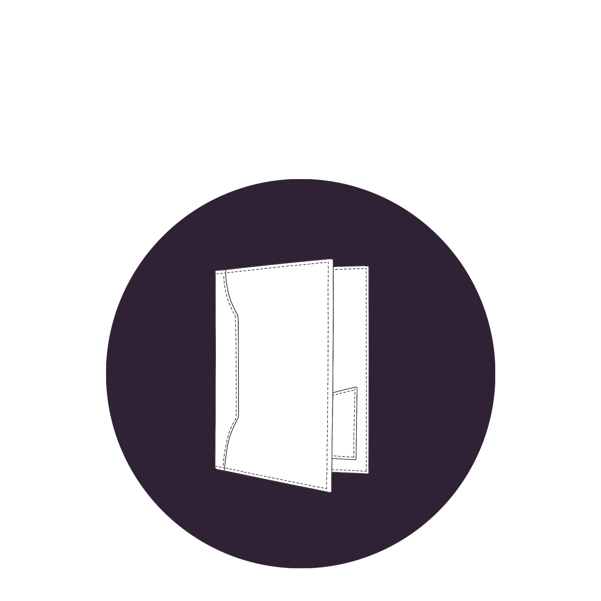 White cardholder on a black circle with a white background