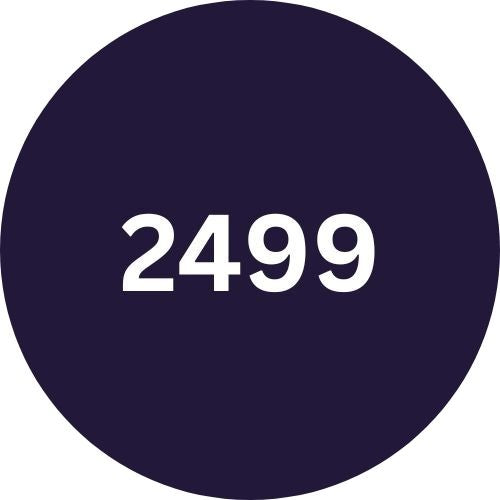 Navy blue circle with the number '2499' in white