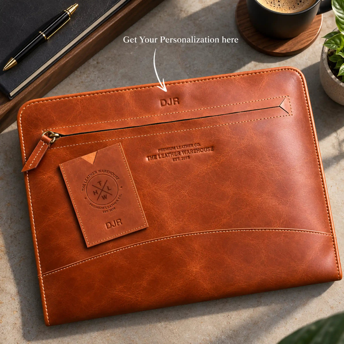 tan portfolio with personalization option