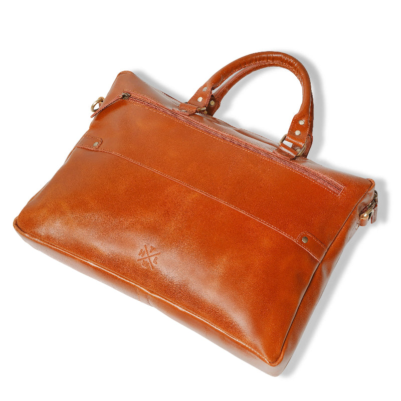 Brown leather briefcase on a white background