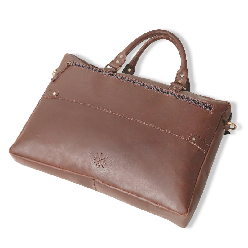 Brown leather briefcase on a white background