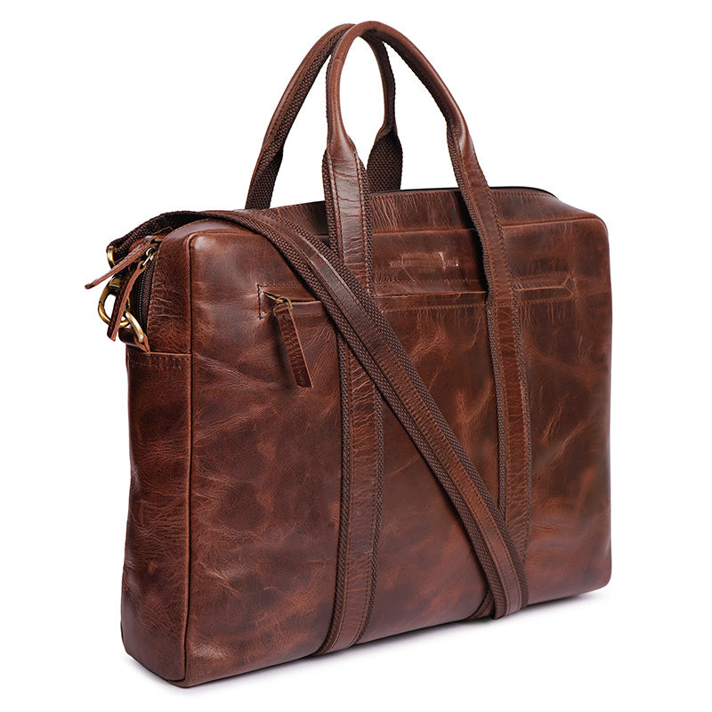 leather office bag with zipper and handle