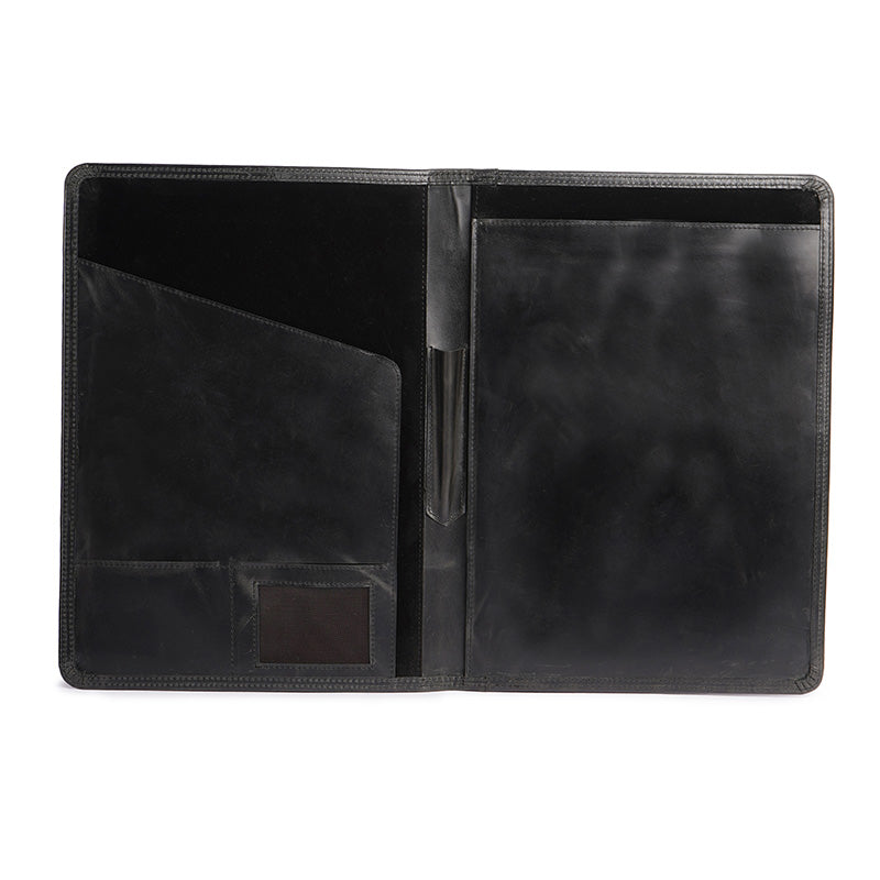 leather paper case black open