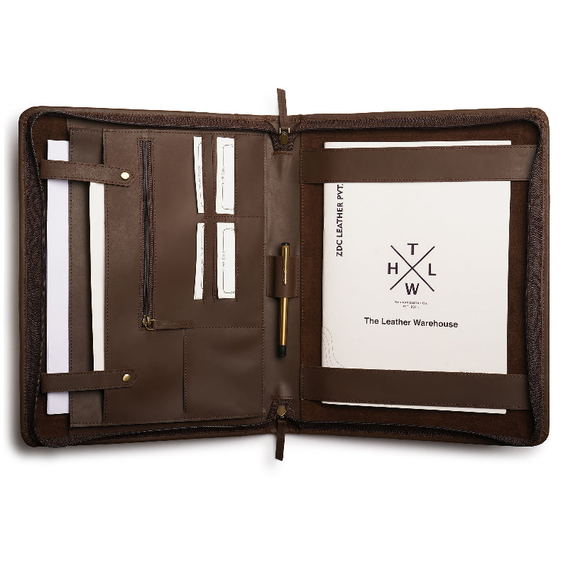 brown color leather document file folder