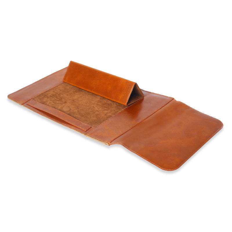 Brown leather sleeve on a white background