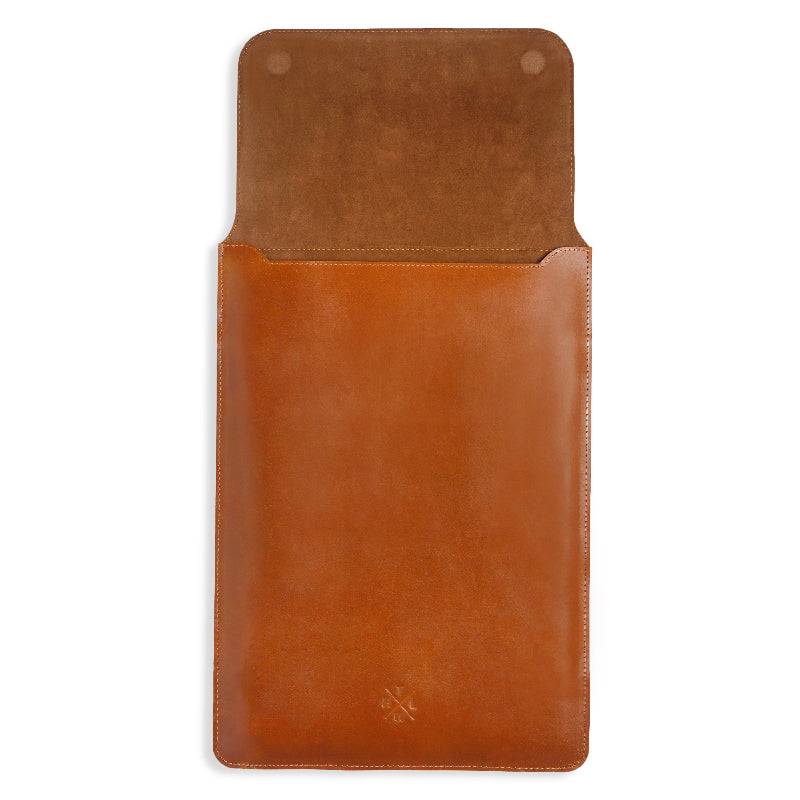 Brown leather laptop  case on a white background