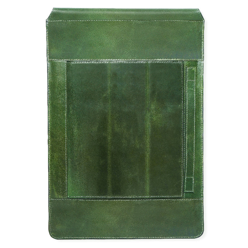 Green leather sleeve on a white background