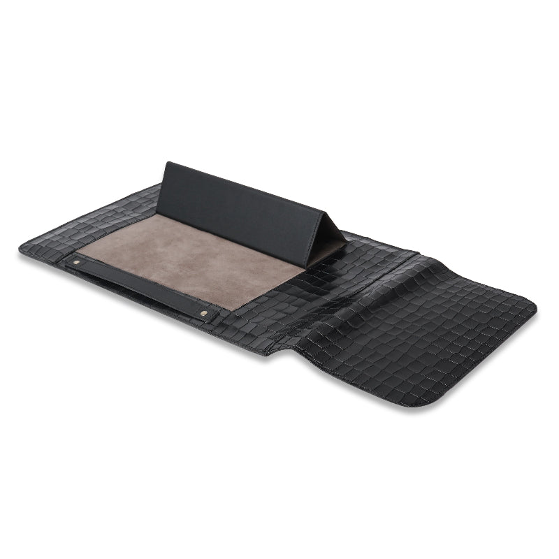 Black textured stand sleeve with a beige center on a white background