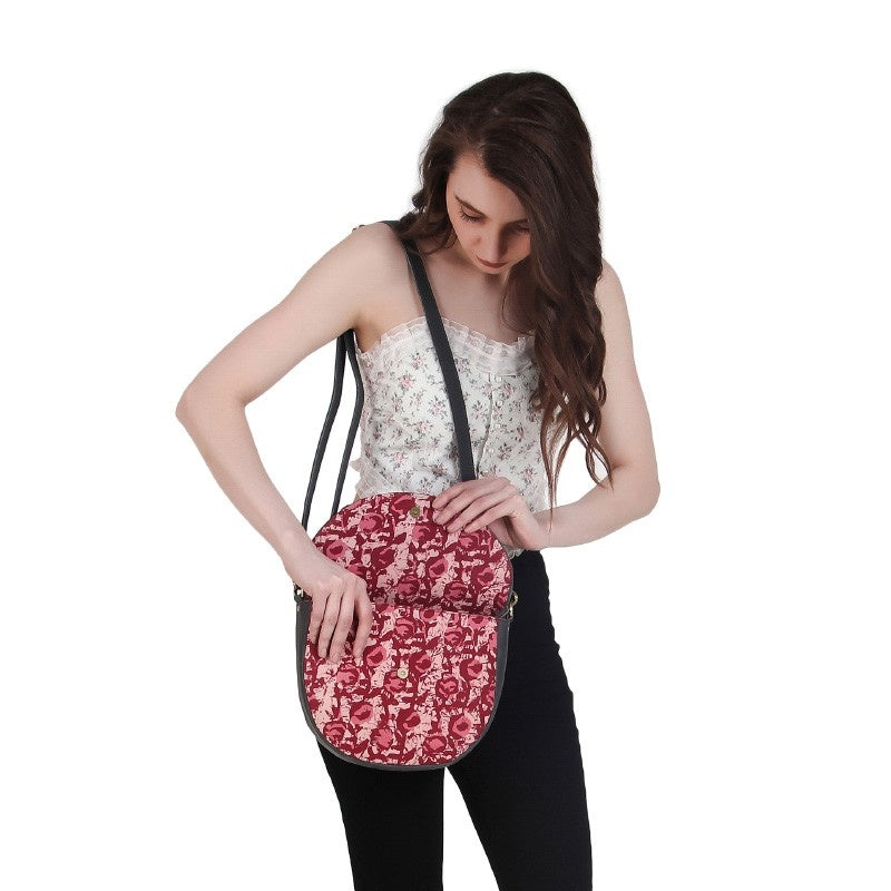 Women’s red floral crossbody bag with adjustable strap, stylish sling purse