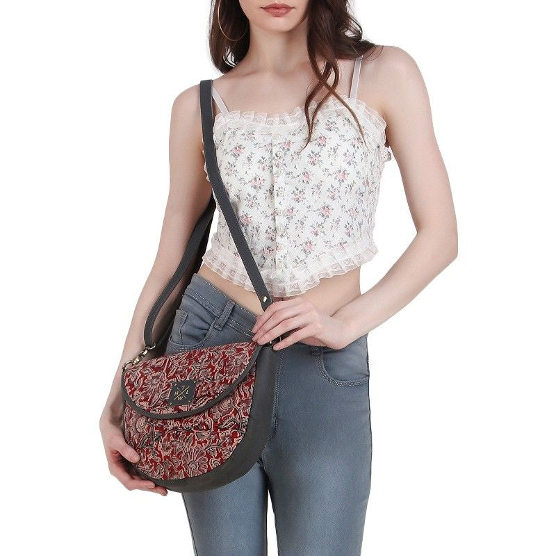 kalamkari sling bag model shoot for women
