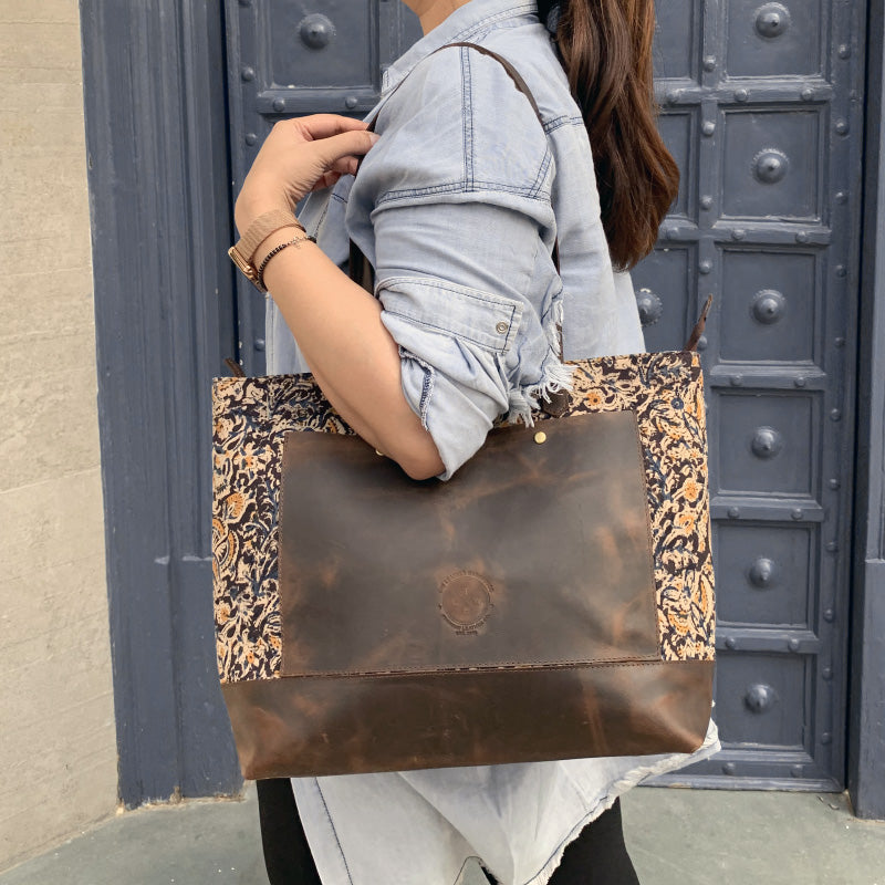 designer tote bag with floral kalamakari tote bag for women