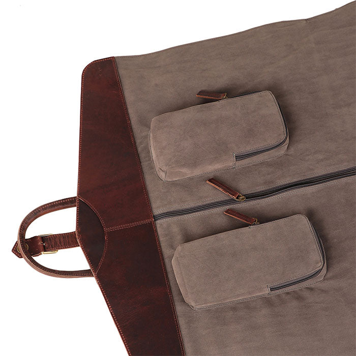 Leather travel garment bag pocket
