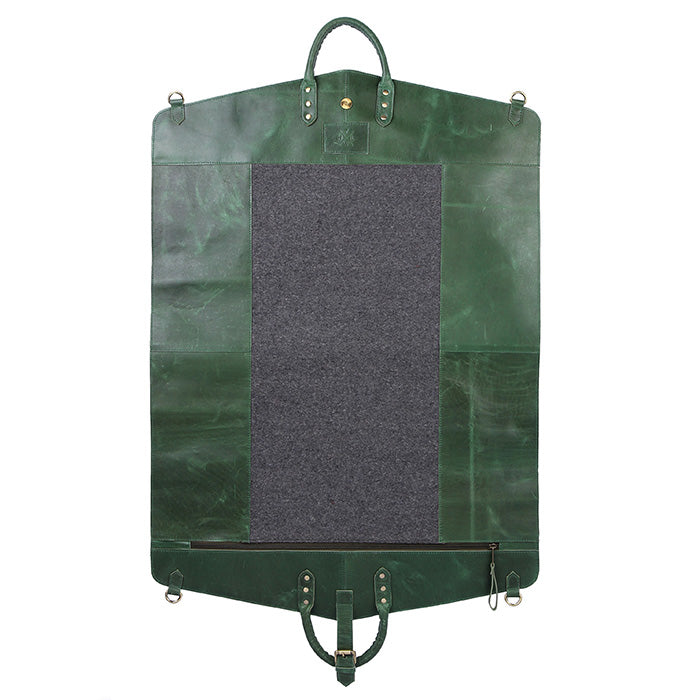Leather garment bag outside