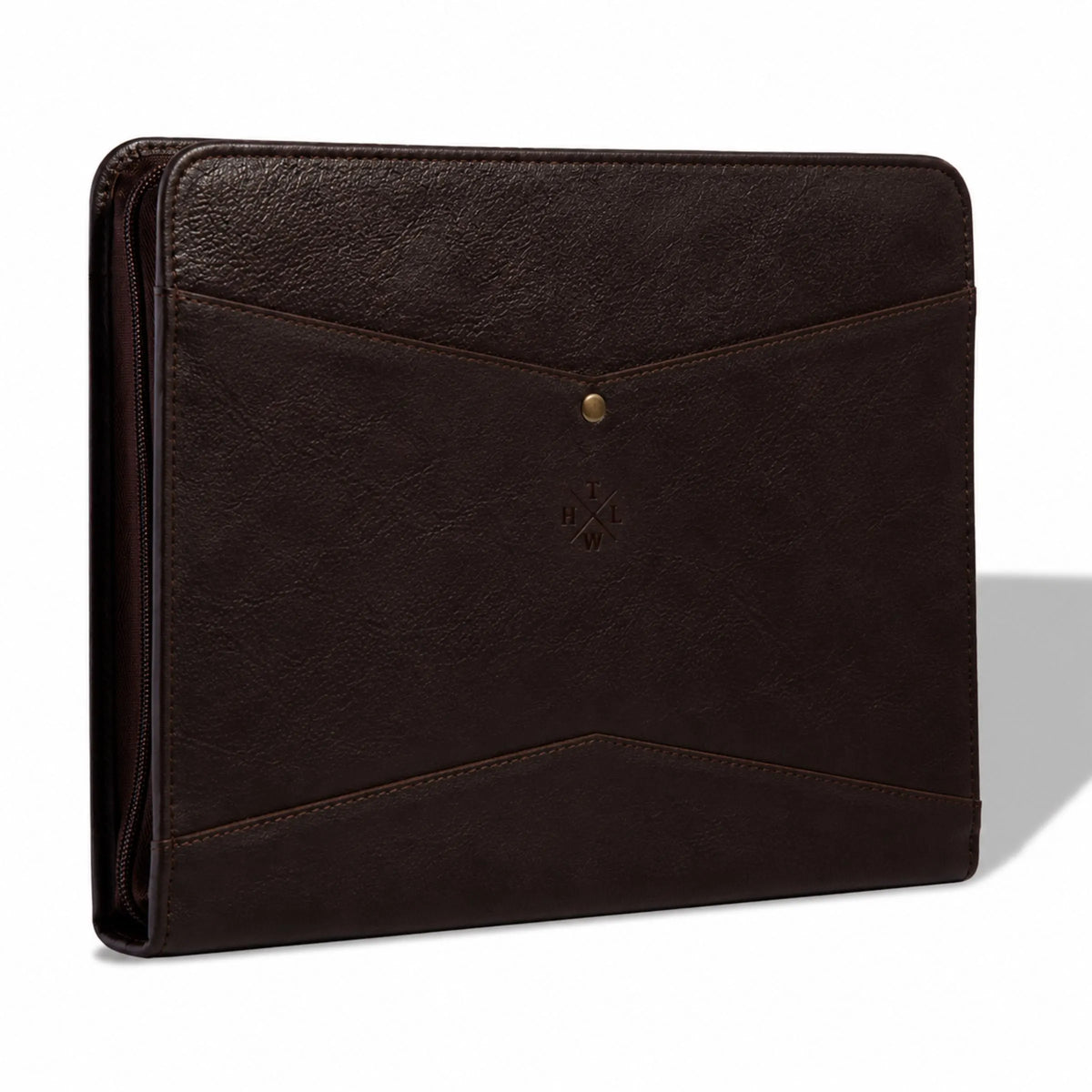 Black leather portfolio on a white background