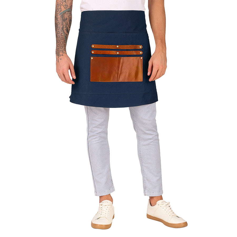 blue canvas apron