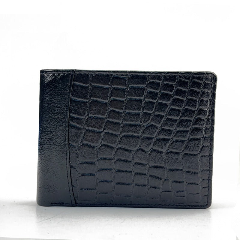 Black crocodile-patterned wallet on a white background