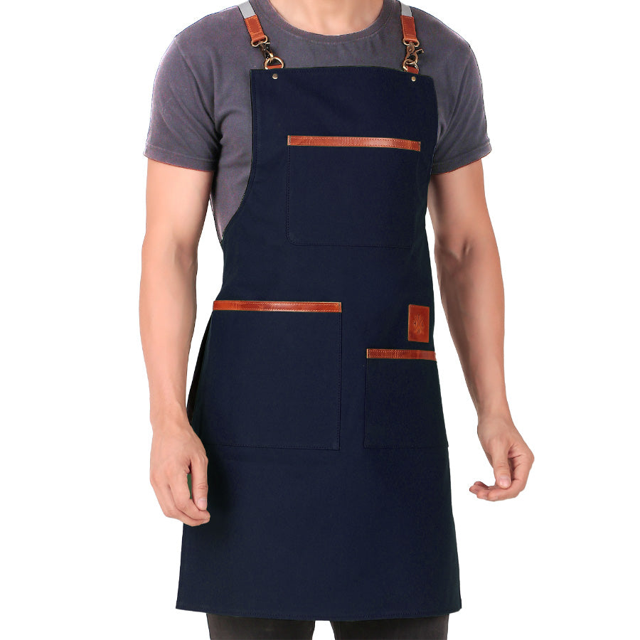 Blue apron with pocket