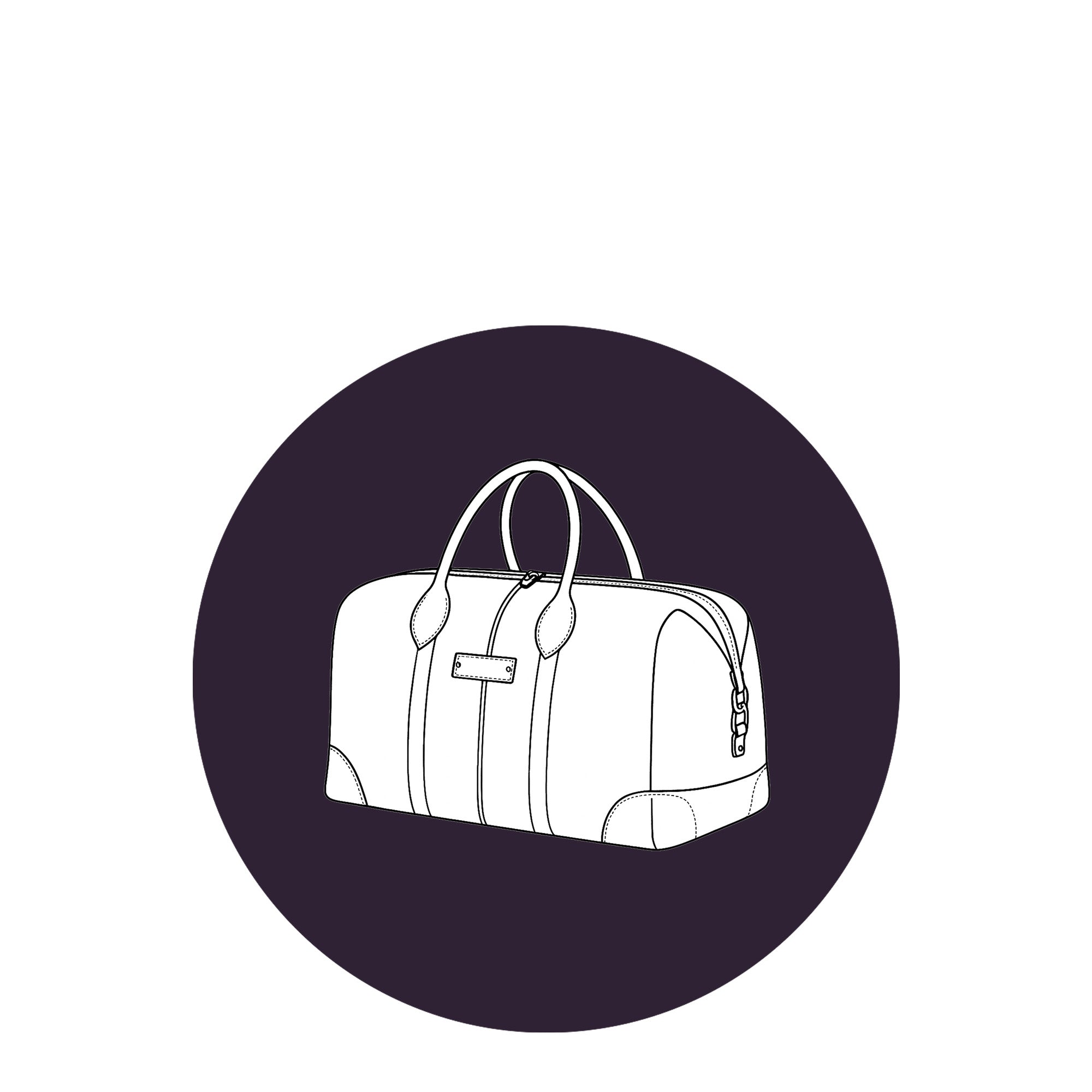 Outline of a white bag on a black circle