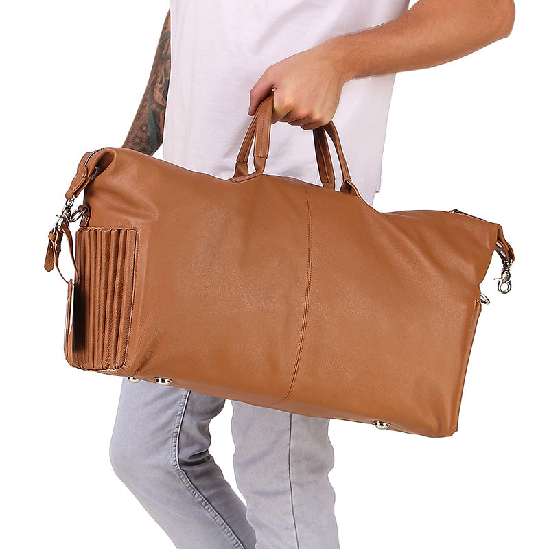 leather travel bag in brown