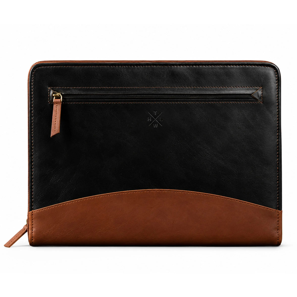 Executive A4 Leather Folder in two-tone black and tan leather