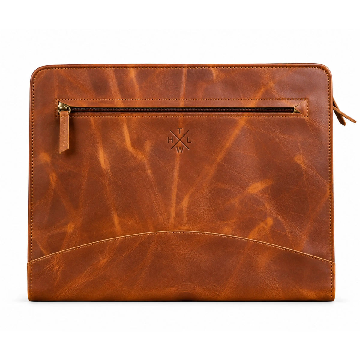 Executive A4 Leather Folder in distressed tan leather with zip pocket