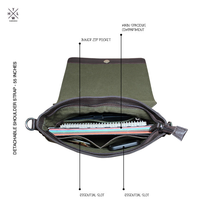 leather sling bag pockets