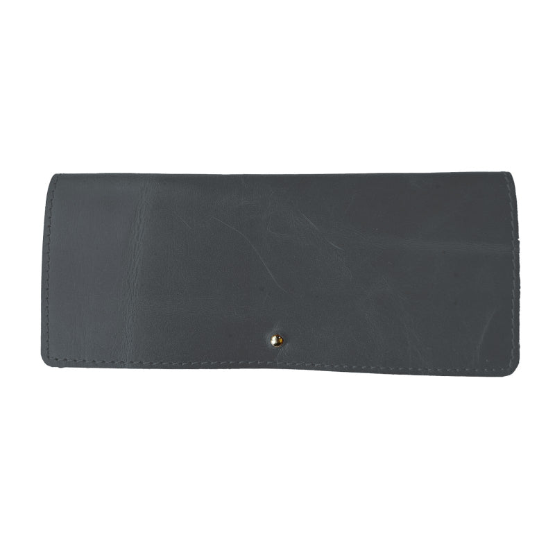 Black wallet with a gold buckle on a white background