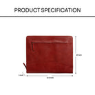 Red leather  file folder with measurements on a white background
