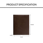 Brown leather  file folder with dimensions labeled on a white background