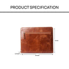 Brown leather  file folder with dimensions on a white background