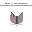 Measurement chart of a sling handbag with dimensions on a white background