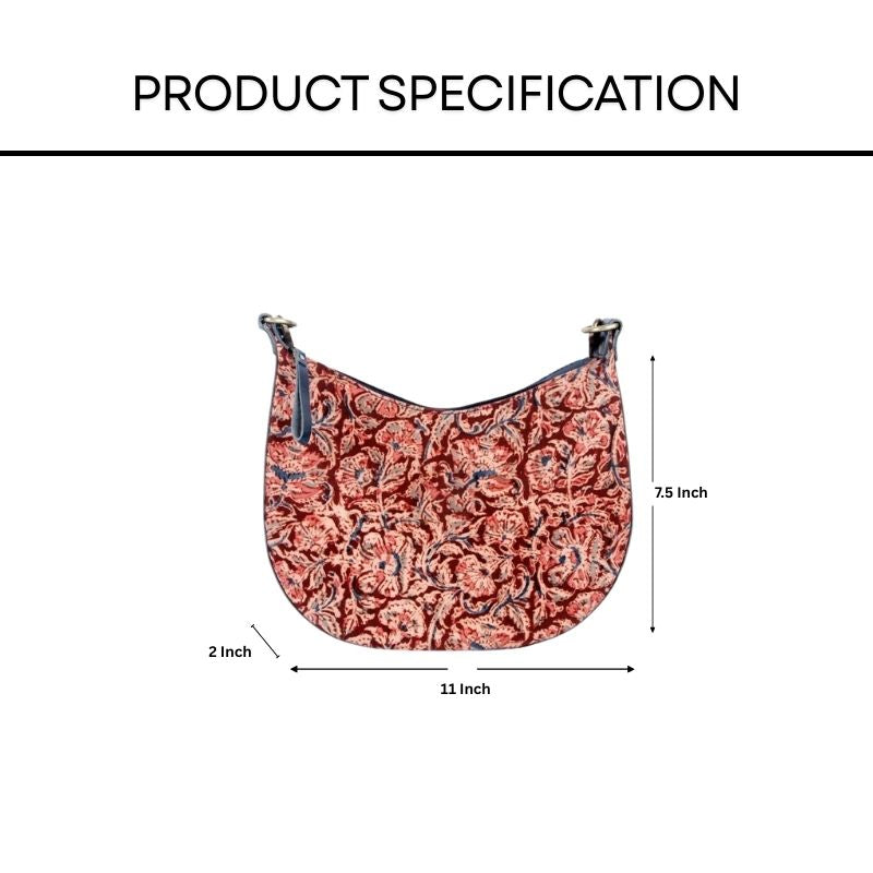 Patterned bag with dimensions on a white background