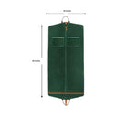 Green garment bag with measurements on a white background