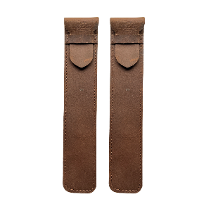 Two brown leather sheaths on a white background