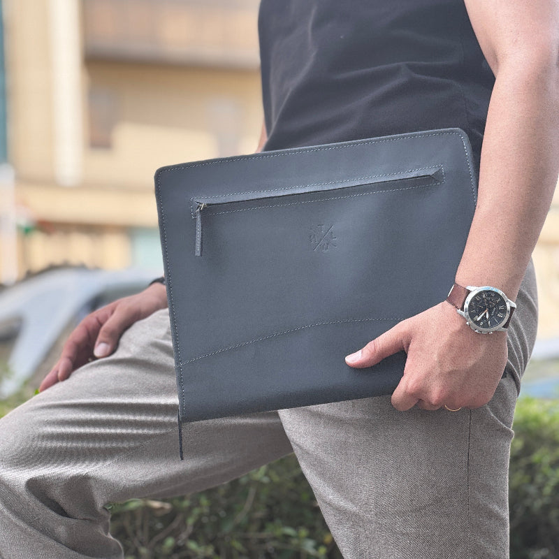 Grey A4 file folder leather
