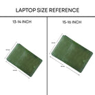 Green laptop sleeves with size reference for 13-14 inch and 15-16 inch laptops.
