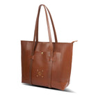 Brown leather tote bag on a white background