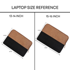Laptop sleeve with dimensions for 13-14 inch and 15-16 inch laptops.