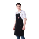 Men’s apron in black, smart design for chefs, baristas, and creators