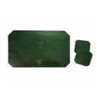 Green leather placemat with two coasters on a white background