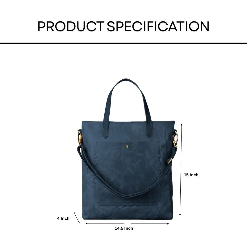 blue leather tote bag 