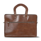 Brown leather briefcase with handle on a white background