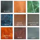 Grid of leather texture swatches with color names