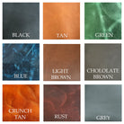 Grid of leather texture swatches with color names